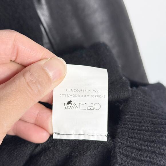 Vince Womens XSmall XS Black Leather Sleeve Asymmetrical Boucle Wool Jacket - Picture 10 of 12